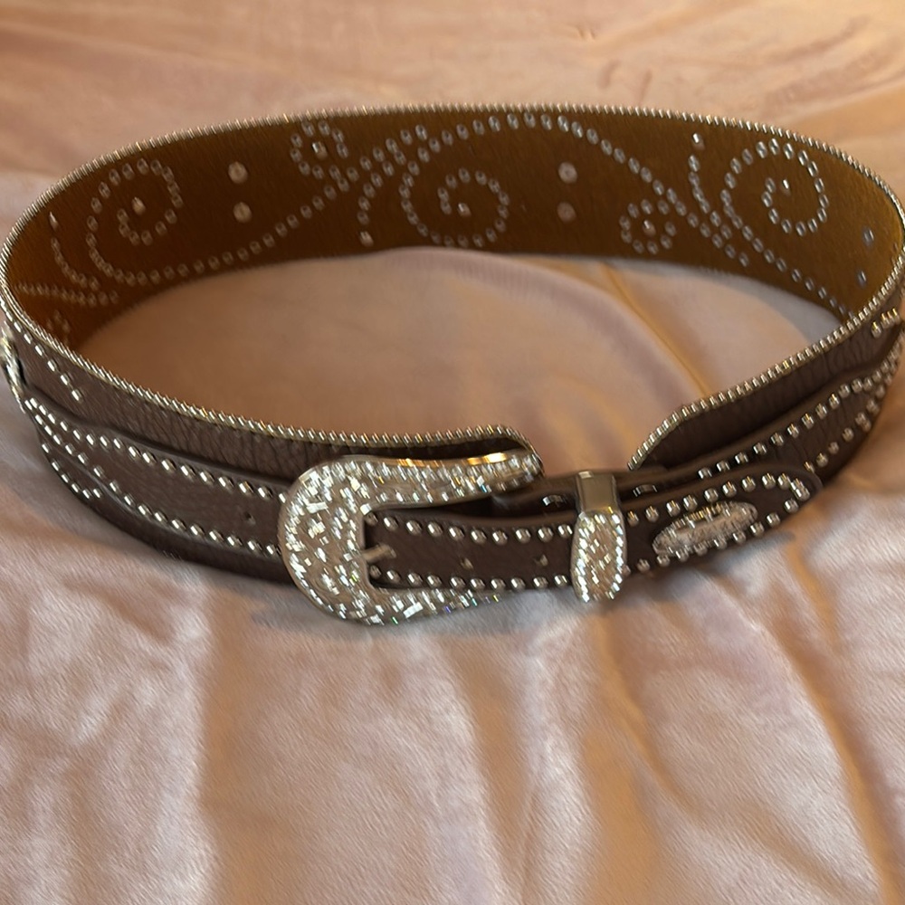 Brown Studded Belt with Silver Accents